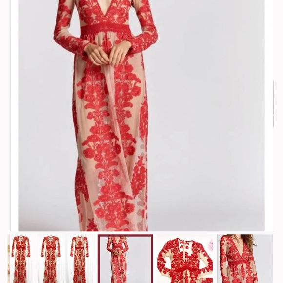 For Love & Lemons Temecula Lace Embroidered Maxi Dress: Red - Picture 3 of 9